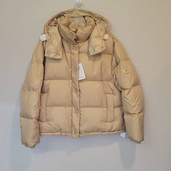 Coach Down Puffer Jacket Coat Hooded Women Size L - Picture 1 of 9